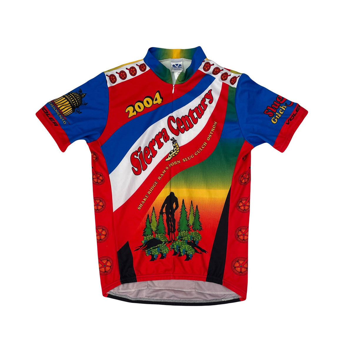 Vintage Voler 2004 Sierra Century MTB Cycling Jersey Men's Large Red Blue Green