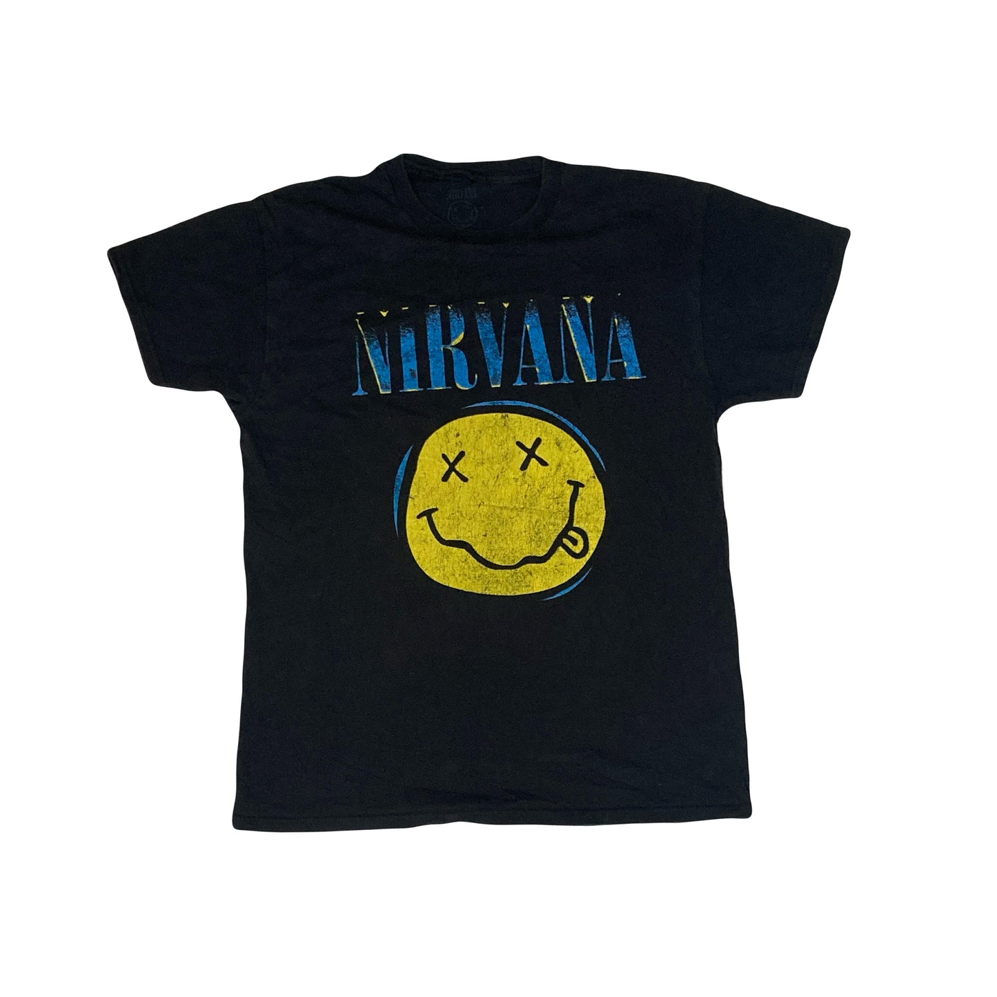 Vintage Y2K Nirvana smiley face black yellow band t-shirt size medium