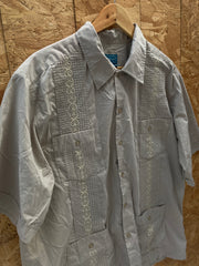 Vintage 90s coffee beige Guayabera Mexican pocket shirt size large by Tropicool