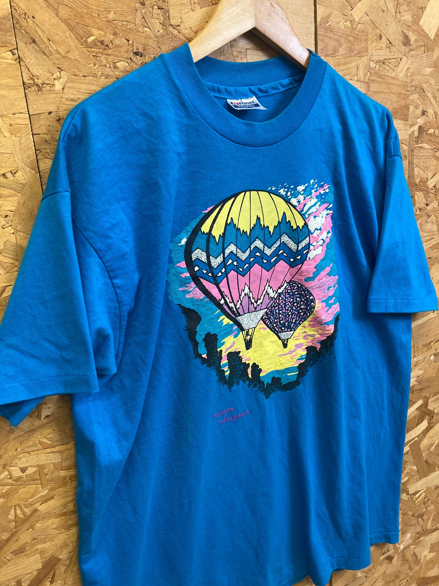 Vintage 90s Tucson Arizona hot air balloon foam print souvenir single stitch blue t-shirt size XL