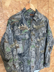 Vintage Y2K Hillman Realtree Mossy Oak style realistic camo beige green brown hunting shirt size lar
