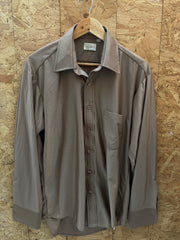 Vintage 70s beige coffee tan polyester plain satin shirt size large by Qian