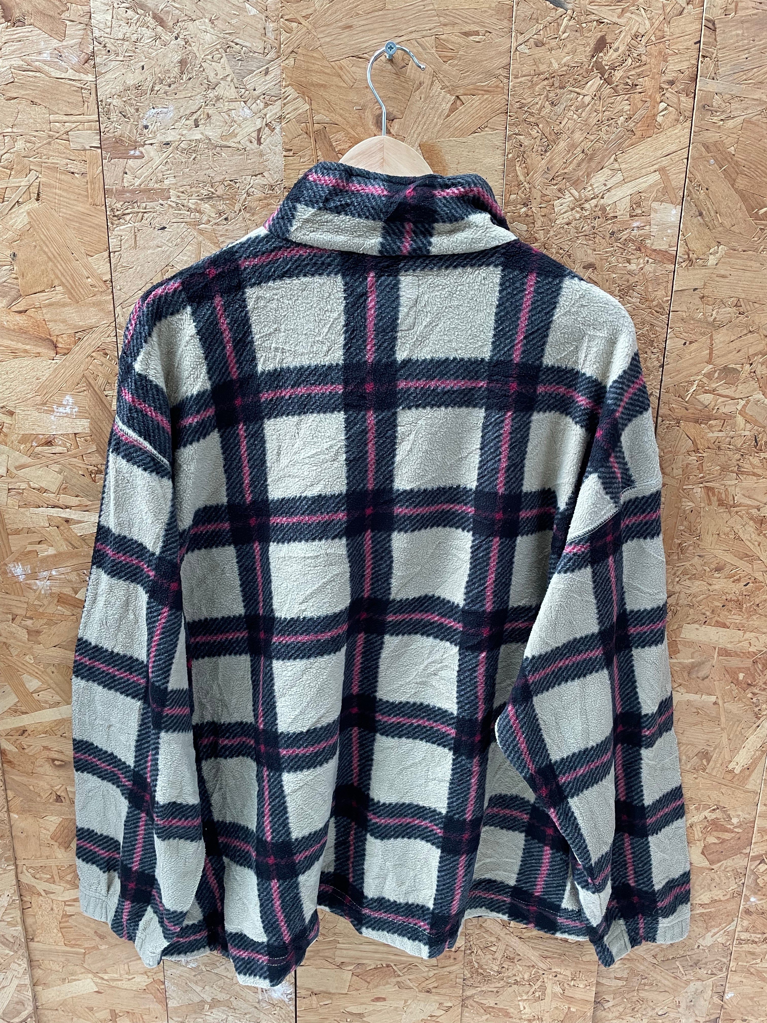 Vintage beige chunky check quarter zip fleece top by Faded Glory size XXL