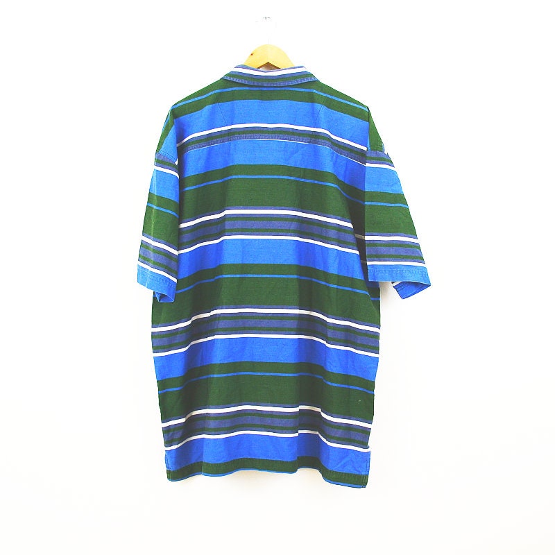 Vintage Y2K green blue striped quarter zip polo shirt size XXL by High Noon