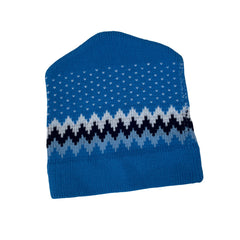 Vintage Blue Fair Isle Knit Beanie Hat Winter Warm Ski Cap