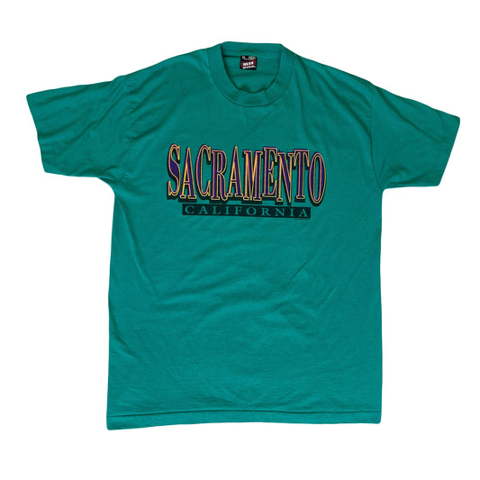 Vintage 80s turquoise green Sacramento USA souvenir single stitch t-shirt size XL