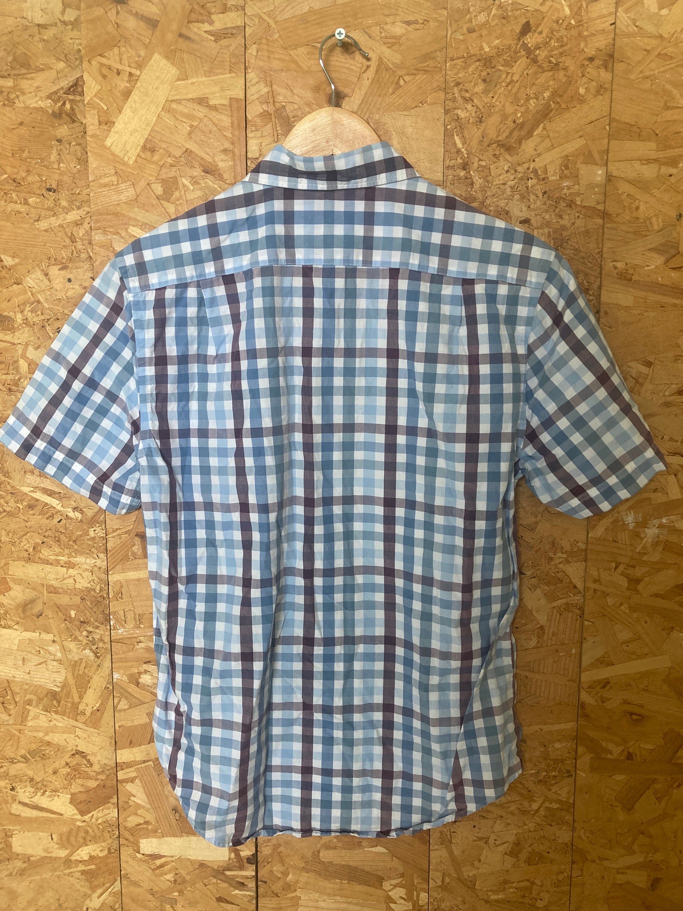 Vintage Y2K Lacoste blue white burgundy check short sleeve Mod skinhead retro punk shirt size small