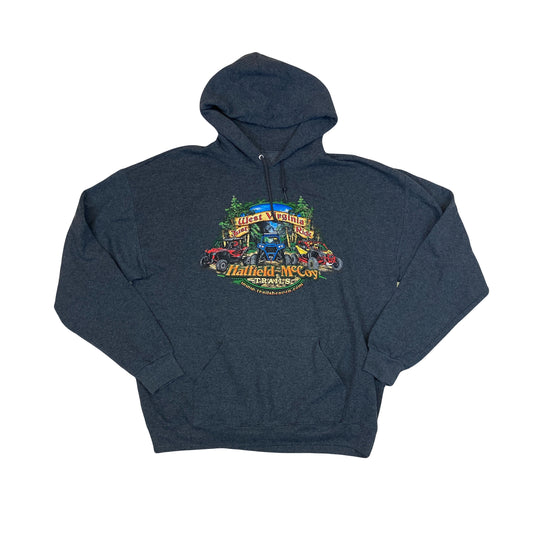 Vintage Y2K West Virginia 3D print nature scene ATV off road dark grey hoodie size XXL