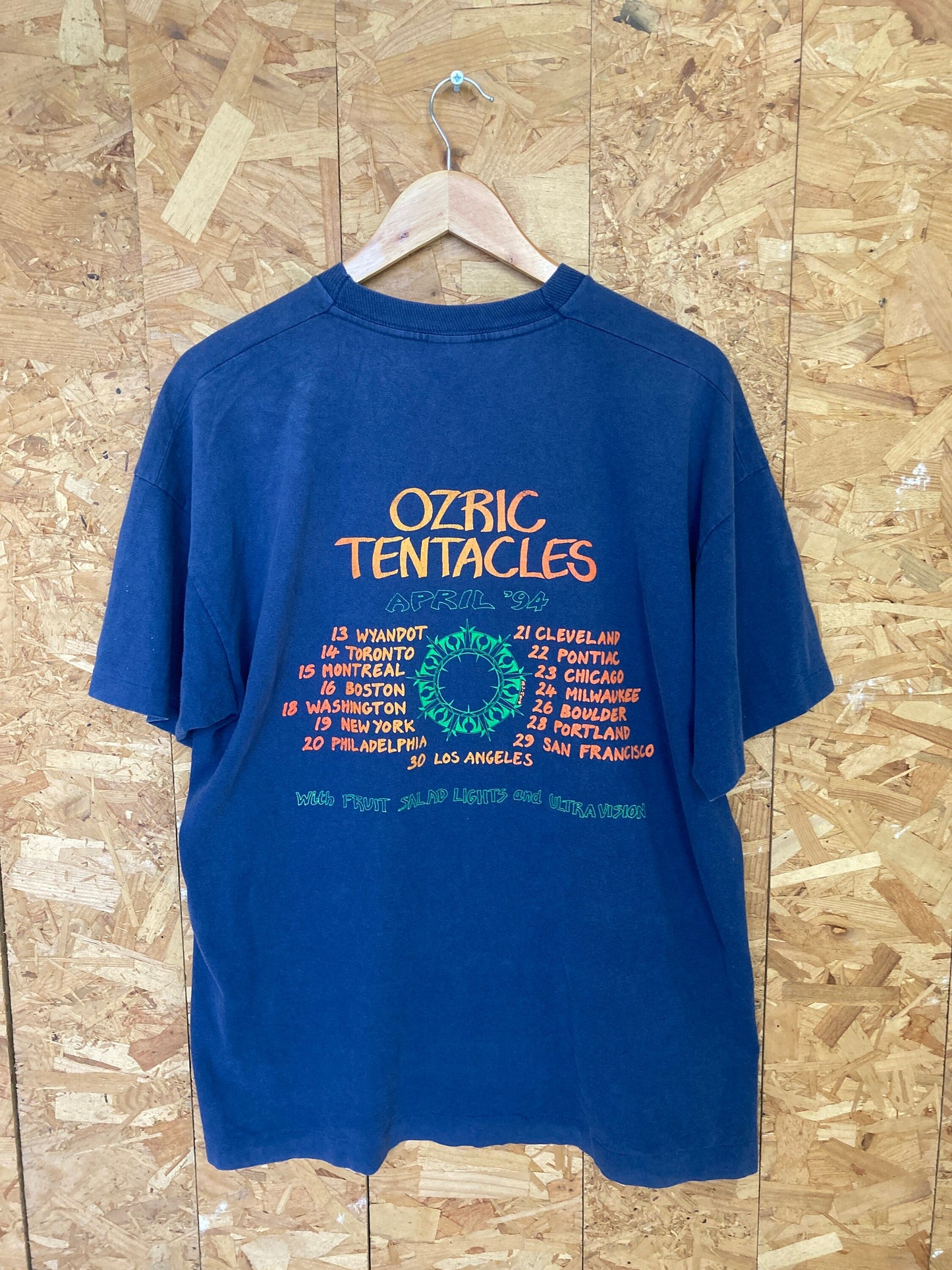 Vintage 94 Ozric Tentacles ultravision USA tour double sided navy blue t shirt size XL