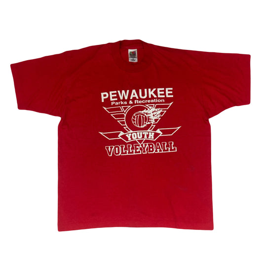 Vintage 90s Pewaukee Youth Volleyball souvenir single stitch red t-shirt size XL