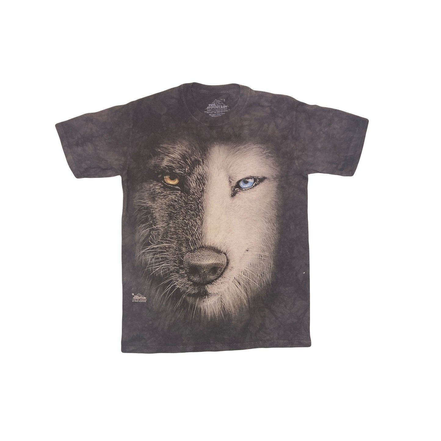 Vintage 90s The Mountain animal printed tie dye grey black wolf nature t shirt size small