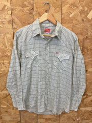 Vintage Ely Cattlemen Western Cowboy Dress Shirt beige twin pocket size 16/34 medium