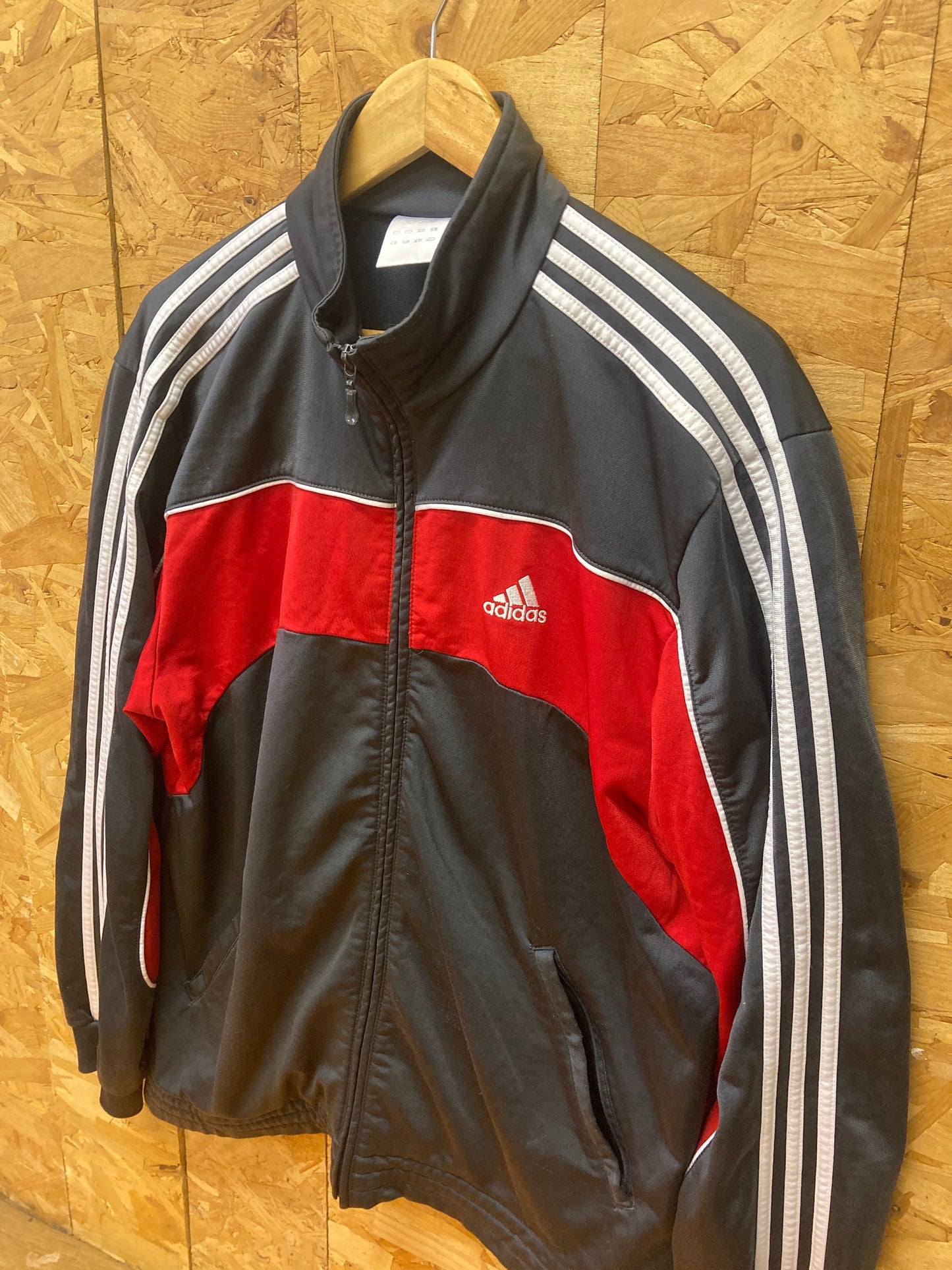 Vintage 90s Adidas zip track top grey white red size 41/42 Large