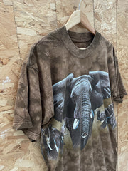Vintage Habitat T-Shirt Elephant Graphic Tie-Dye Brown Size L