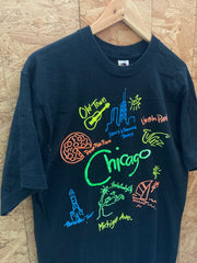 Vintage 90s Chicago sights souvenir black neon single stitch t-shirt size large