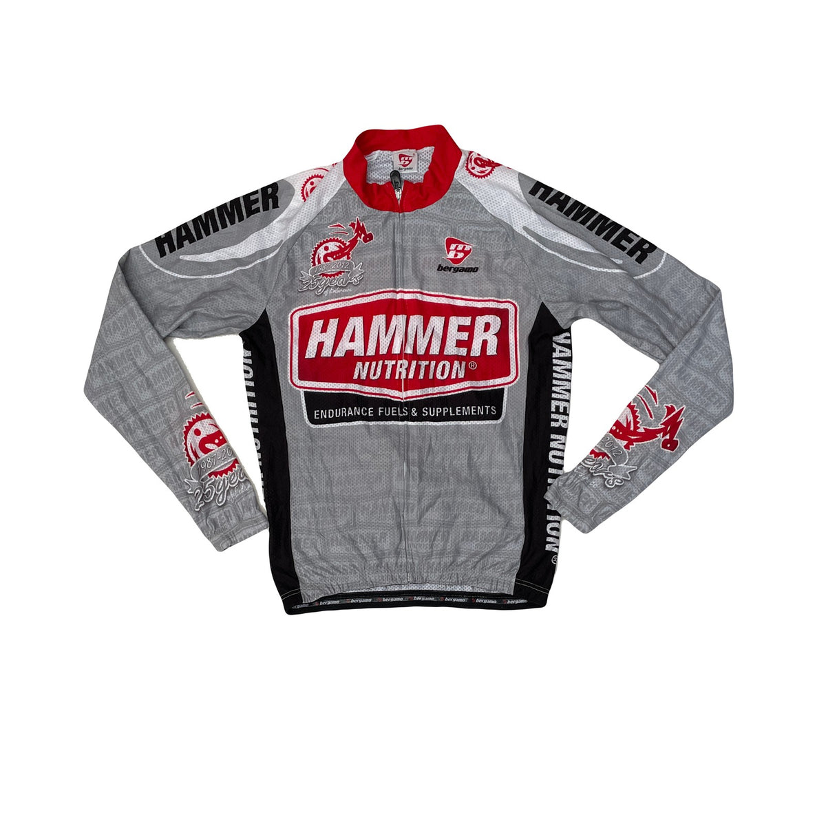 Vtg Bergamo Hammer Nutrition Cycling Jersey Men's S Grey Red Long Sleeve