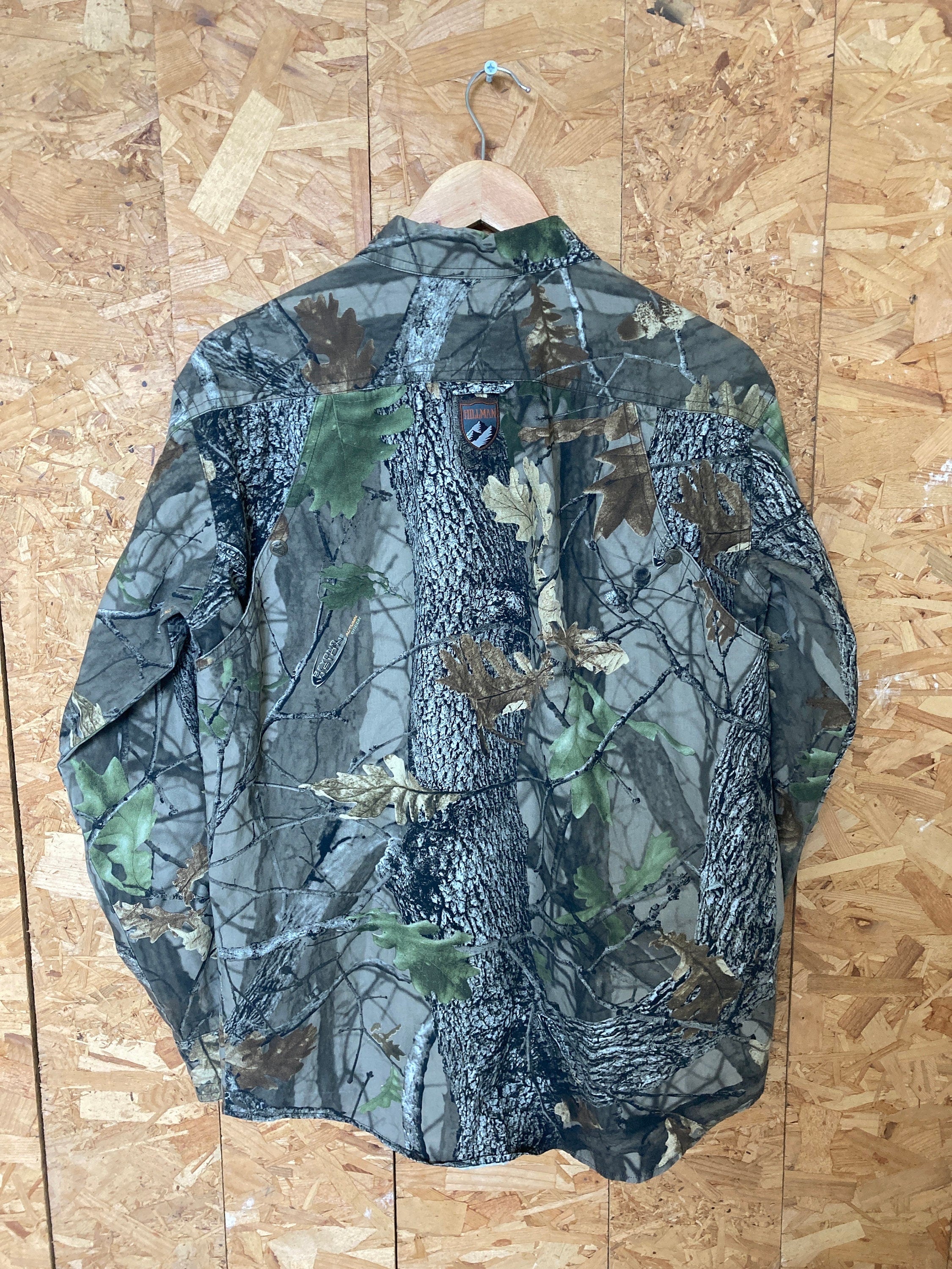 Vintage Y2K Hillman Realtree Mossy Oak style realistic camo beige green brown hunting shirt size lar