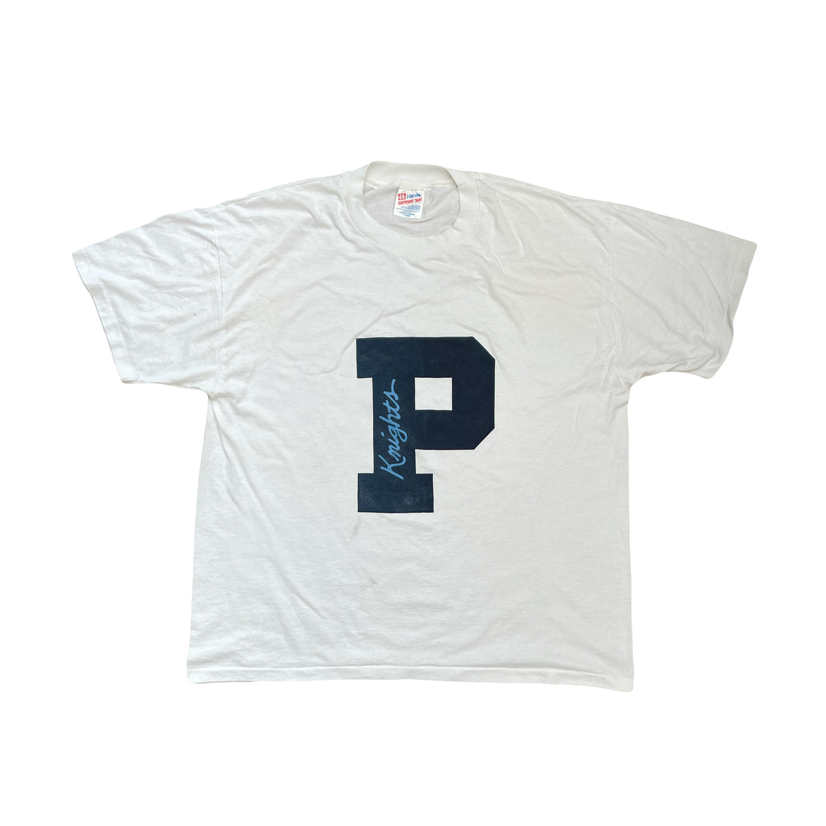 Vintage Single Stitch Hanes Knights P Graphic T-Shirt White Size XL