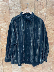 Vintage 90s black abstract ethnic stripe pattern long sleeve viscose shirt size XXL by Club D’Amingo