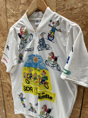 Vintage Tiga Sport Cycling Jersey XL White Cartoon Bikes Retro Tour de Ländle