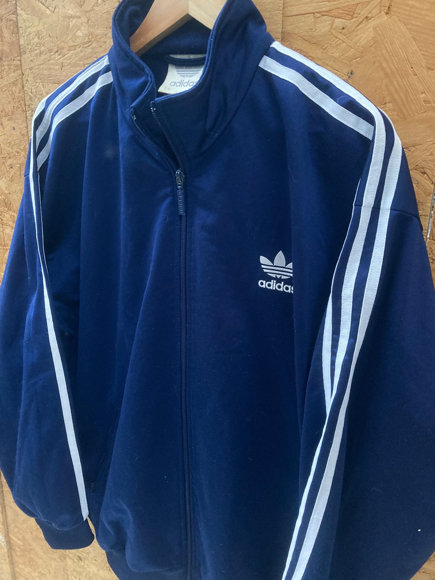 Vintage 90s navy blue & white stripes classic track jacket size medium by Adidas