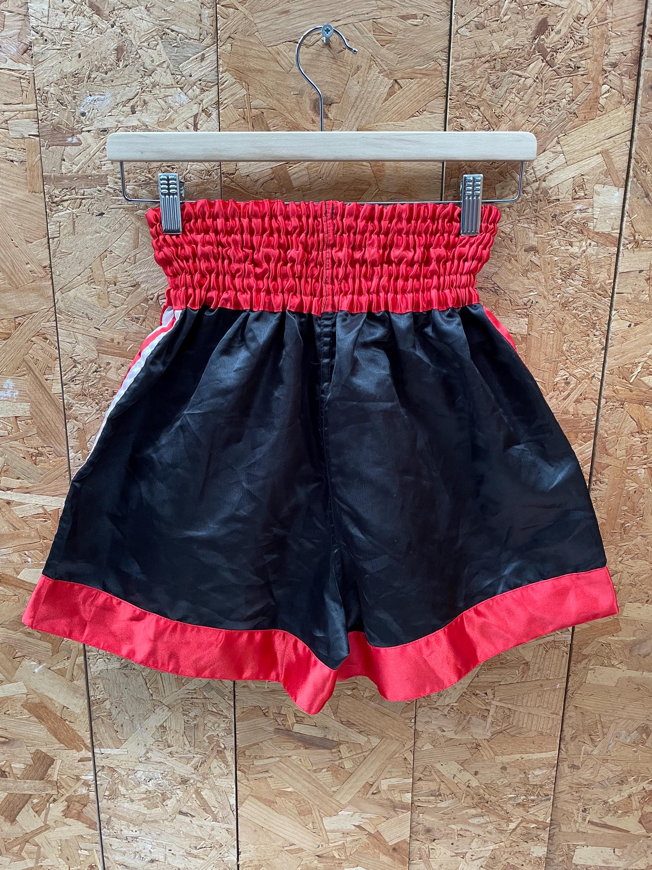 Vintage Thai boxing combat shorts black red stars & stripes traditional script size medium