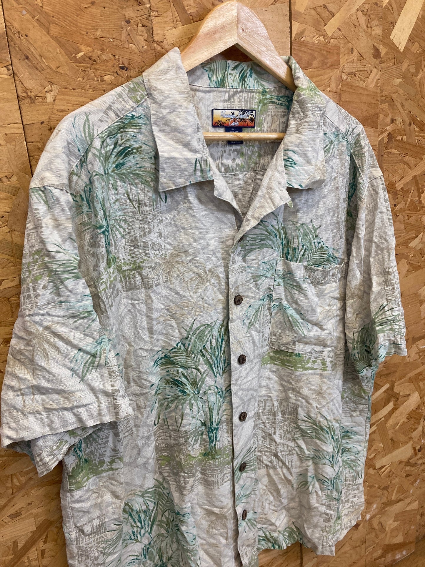 Vintage 90s green beige bamboo pattern 100% silk eccentric hawaiin shirt size XXL by H Jack Cafe