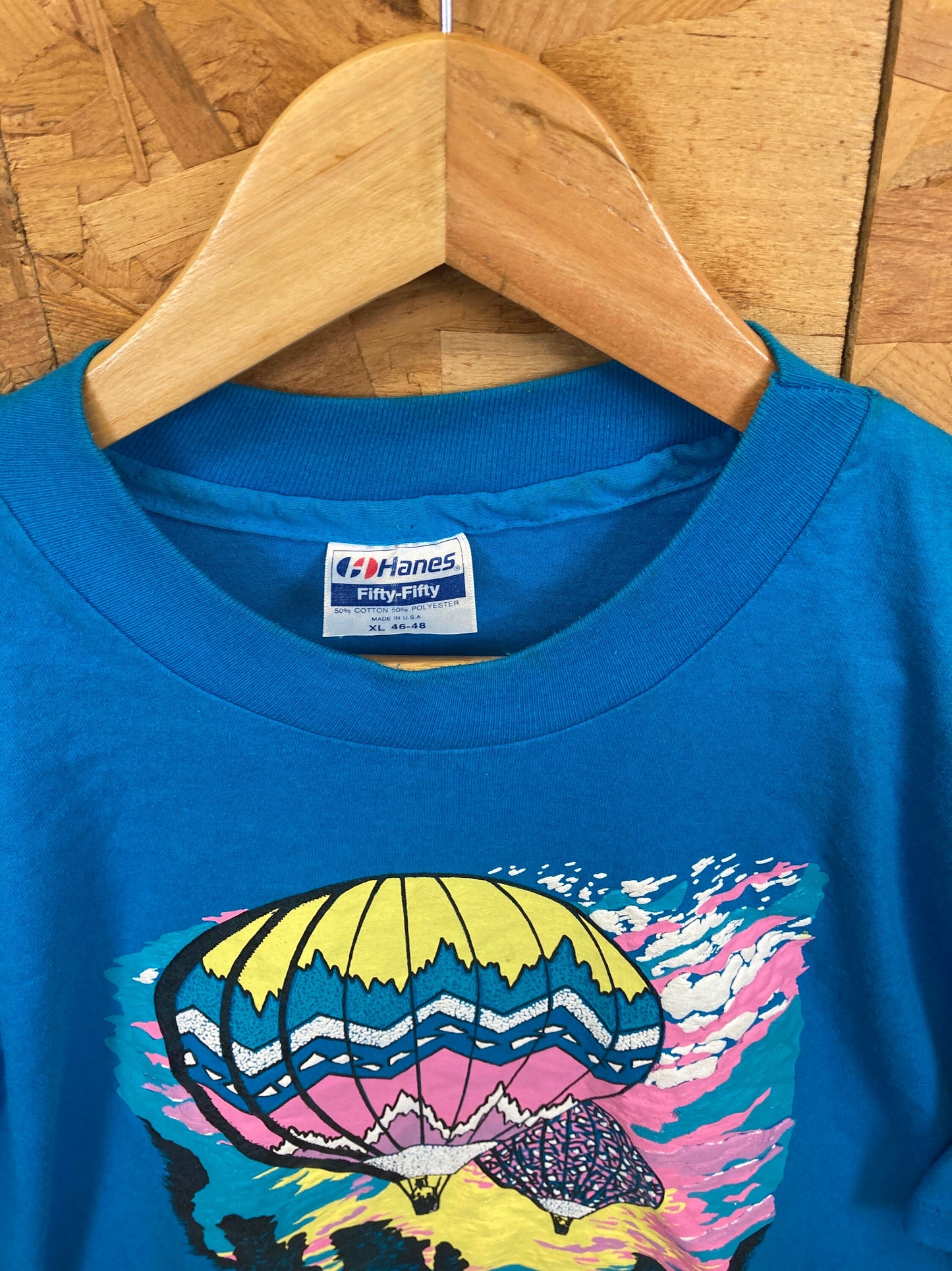 Vintage 90s Tucson Arizona hot air balloon foam print souvenir single stitch blue t-shirt size XL