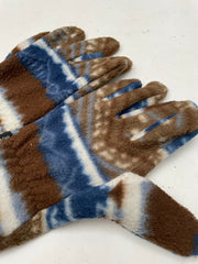 Naomi Fleece Gloves M Blue Brown White Patterned Winter Warm Unisex