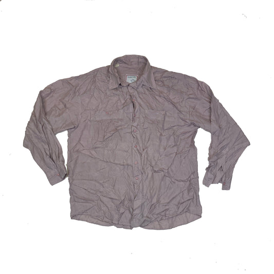 Vintage 90s muted light mauve/grey 100% silk long sleeve twin pocket button down shirt size large by