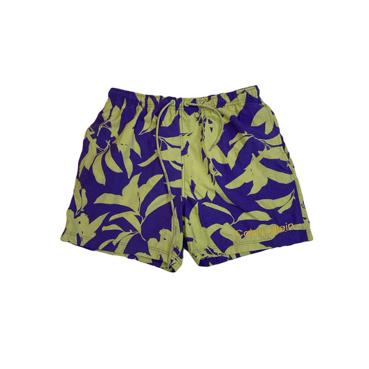Vintage Y2K Calvin Klein hawaiian style purple neon green floral shell inner mesh swim shorts size l