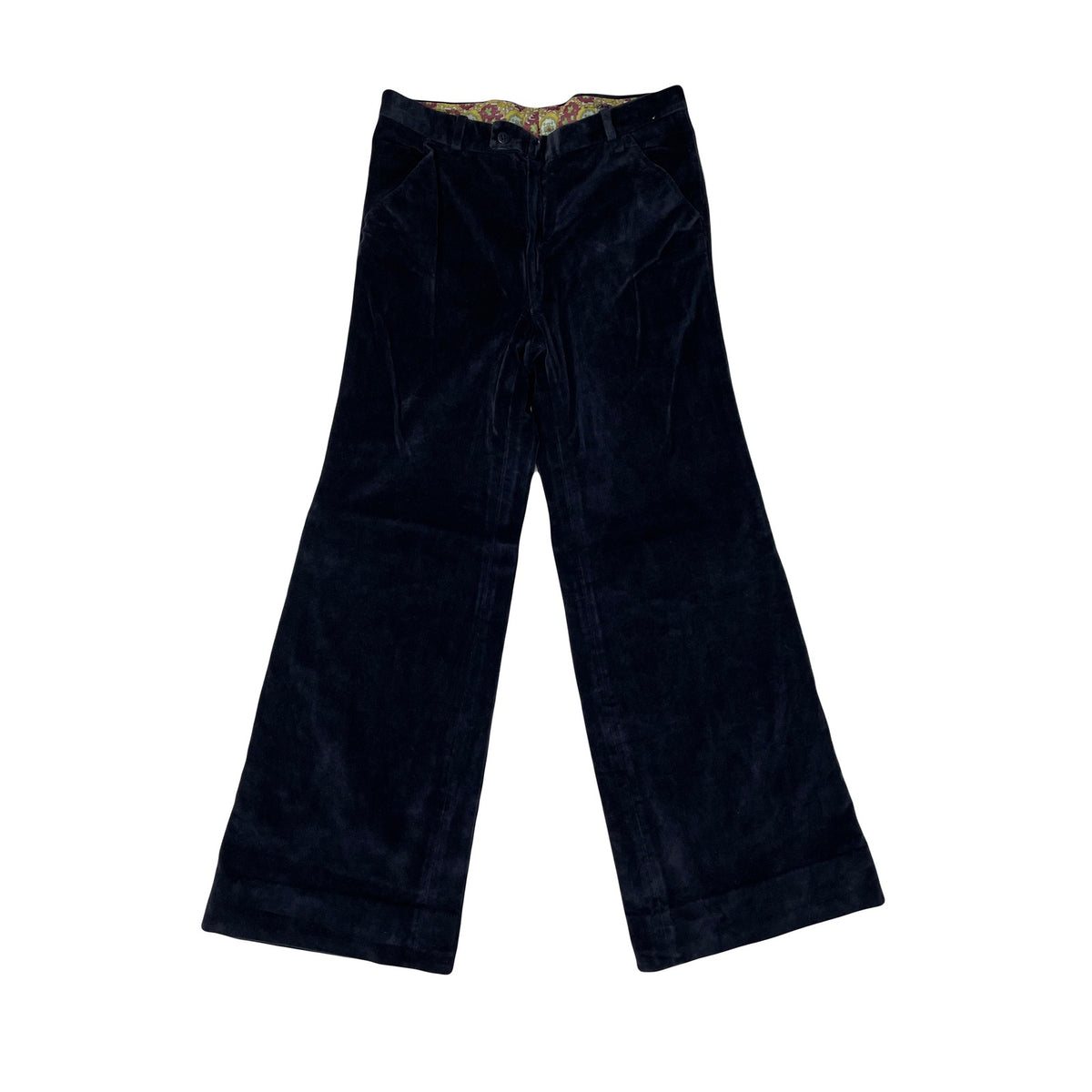 Vintage Gianni Marco Velour Flared Bell Bottom Pants Navy Blue 32x31 Retro