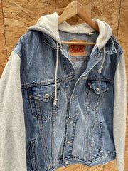 Levi's Denim Trucker Jacket Hoodie Combo Blue Grey XL Men's Modern