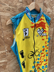 Vintage Cycling Jersey Vest Yellow Blue M Tri Sport Team Bielefeld