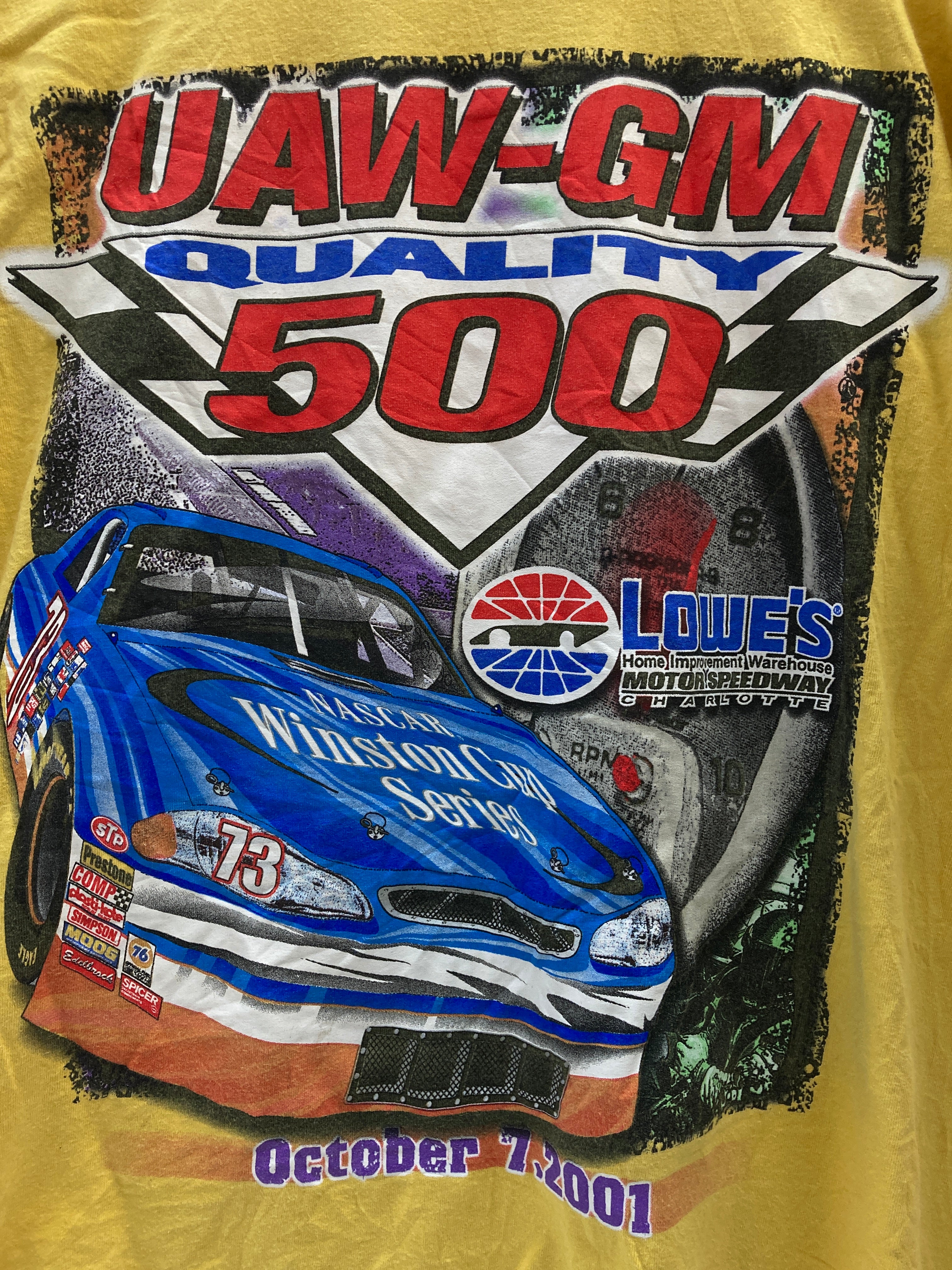 Vintage yellow NASCAR Lowes quality 500 race souvenir t-shirt size XL by Gildan