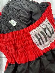 Vintage Thai boxing combat shorts black red stars & stripes traditional script size medium