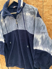 Vintage 80s navy blue grey abstract pattern 3/4 sleeve fleece quarter zip size L