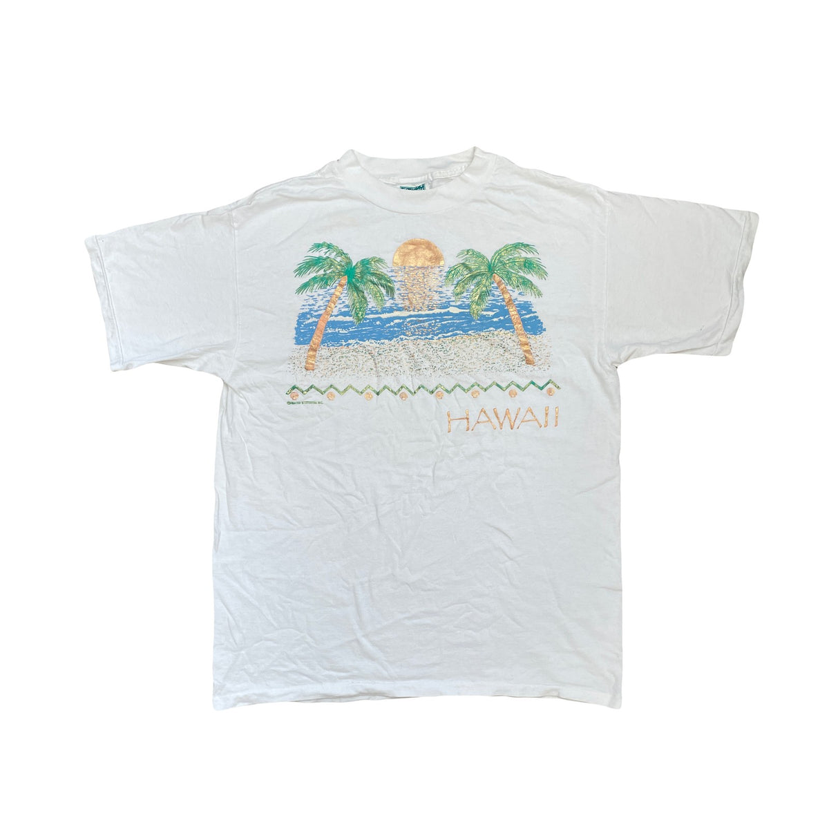 Vintage 90s Single Stitch Hawaii Beach Palm Tree Graphic T-Shirt XL White