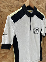 Vintage 70s East German Storck Cycling Jersey L White Black Yellow Zip L'Eroica