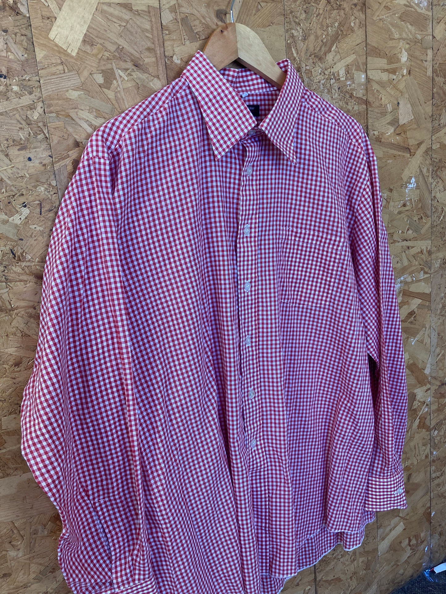 Vintage 80s red fine check cheesecloth mod soul punk cotton check shirt size 45 XL