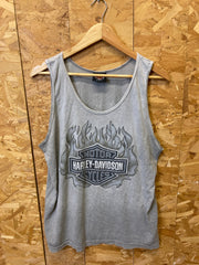 Vintage 90s Harley Davidson Jim’s St Petersburg beach Florida grey double print vest gym sleeveless