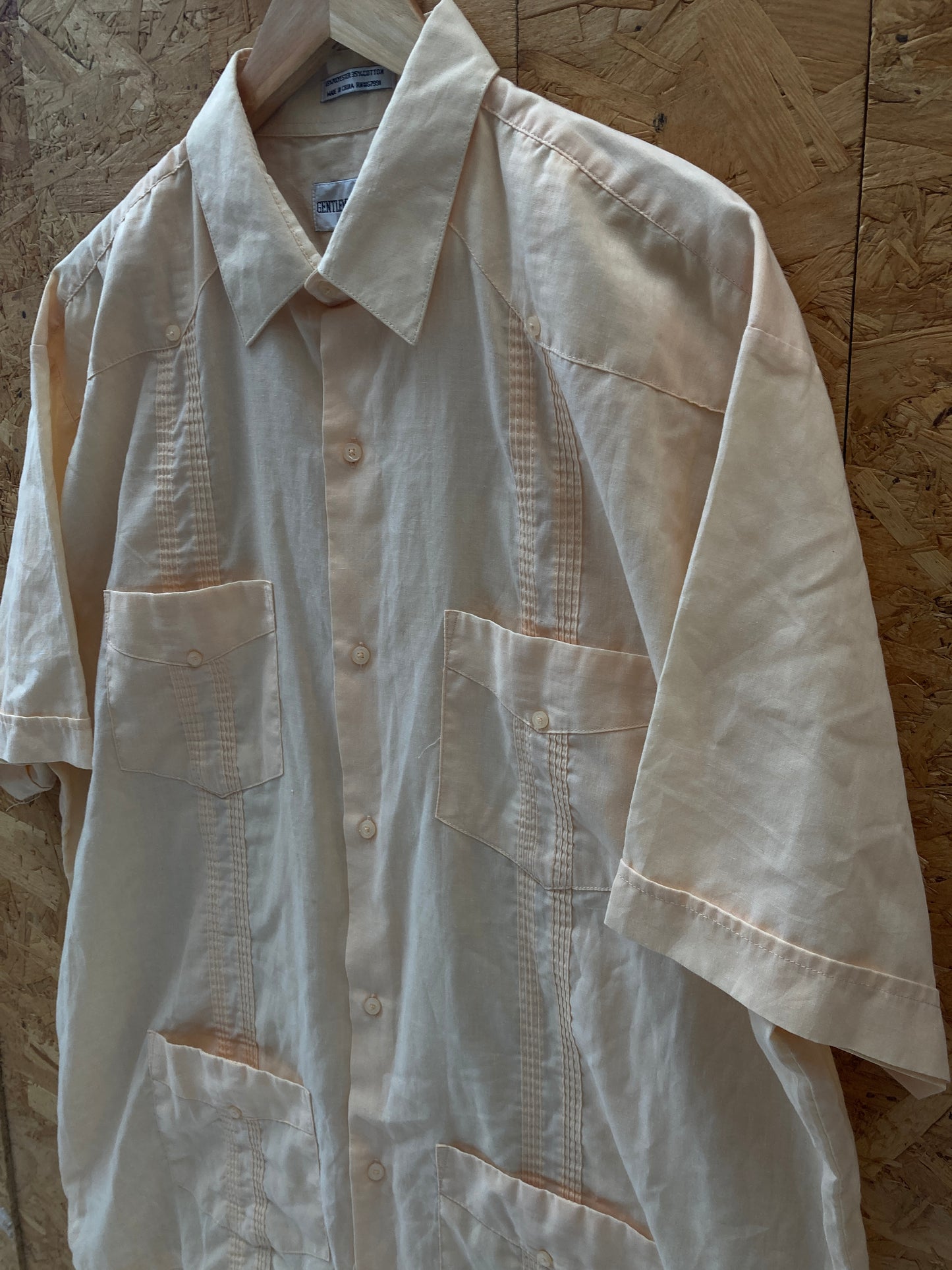 Vintage 90s magnolia light beige Guayabera mexican style shirt size XL