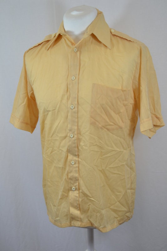Vintage 90s pastel yellow pinstripe short sleeve captains shirt size medium