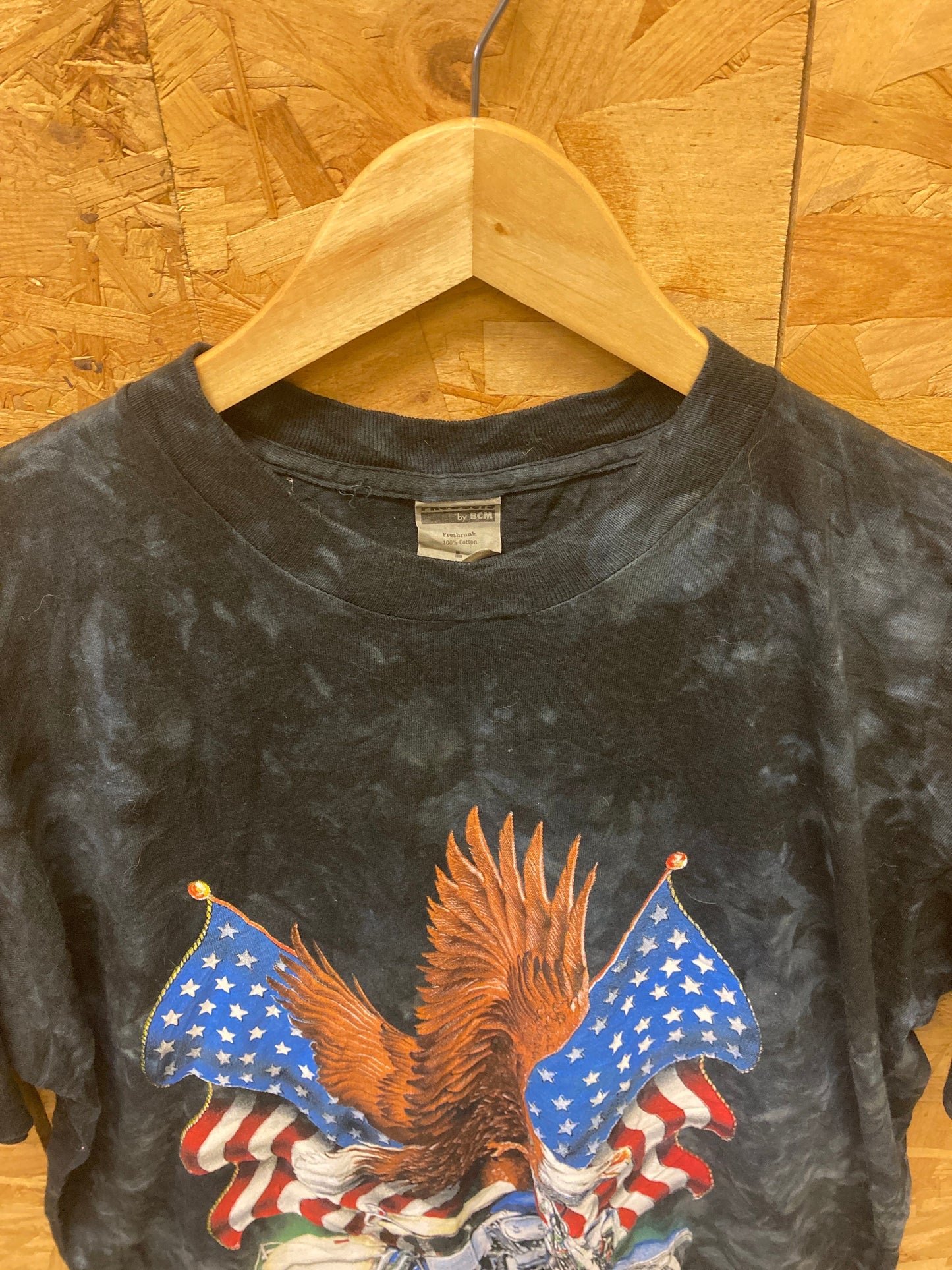 Vintage 90s American Eagle on Harley USA souvenir black tie dye patriotic t-shirt size large