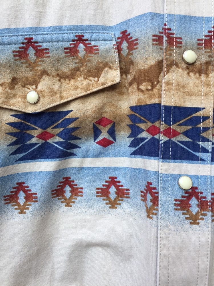 Vintage 90s Wrangler light beige aztec band pattern & horses western cowboy cowgirl rodeo ranch wear