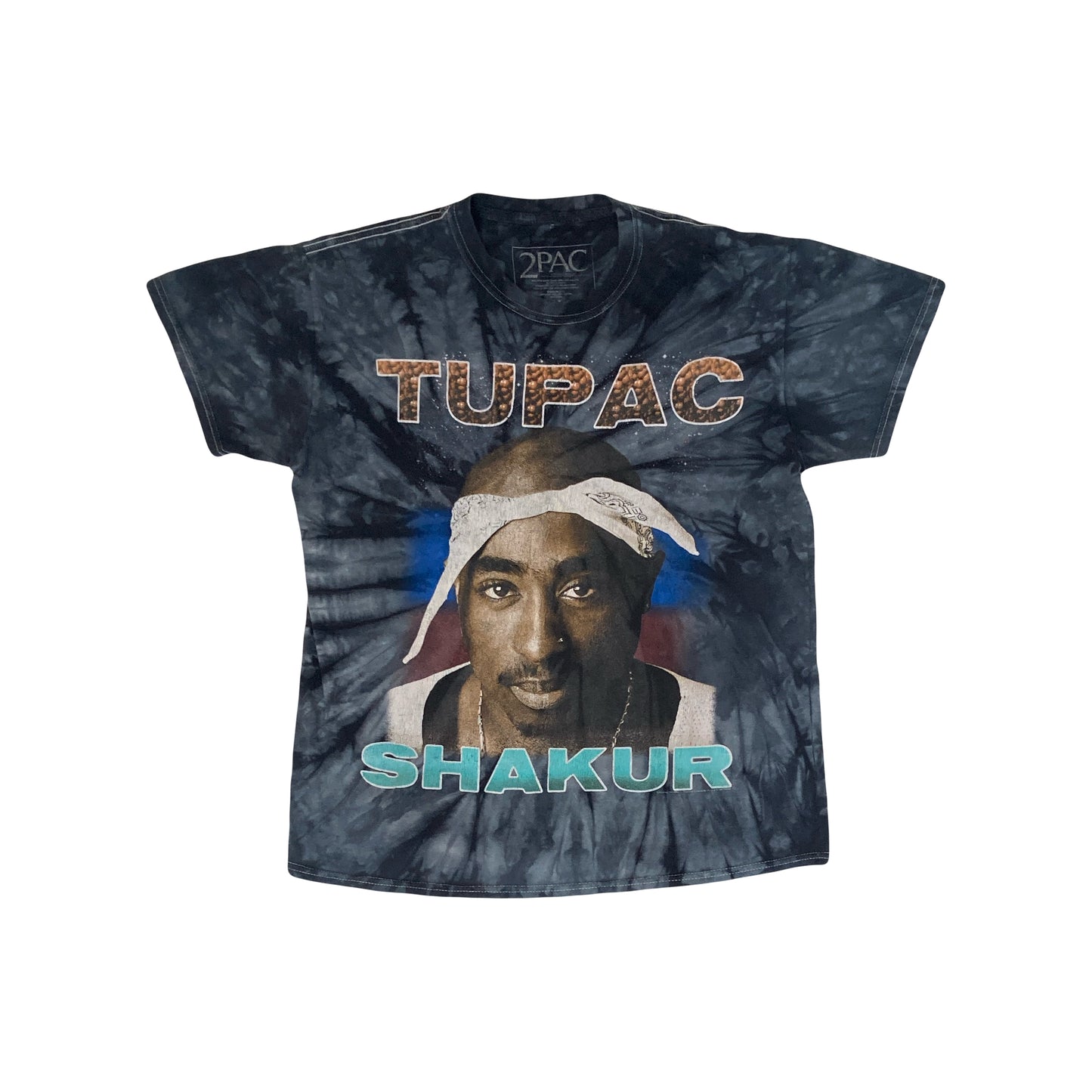 Vintage Y2K navy blue Tupac Shakur tie dye thrashed t-shirt size medium