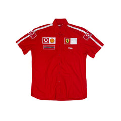 Vintage Fila Ferrari Racing Team Short Sleeve Button Up Shirt Men's L Red