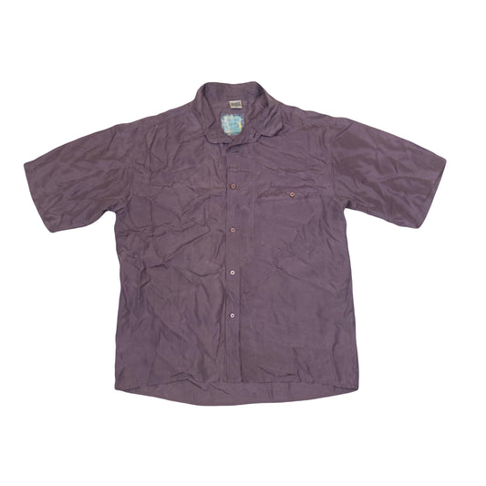 Vintage 90s muted mauve dusky purple pure 100% silk short sleeve oversized mens shirt size XL by Ava