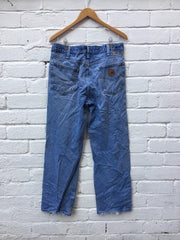 Carhartt Vintage mens 90s blue stone wash denim distressed work trousers size W34 L30