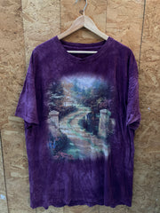 Vintage 90s Thomas Kincade purple tie dye idyllic country scene t-shirt size XXL